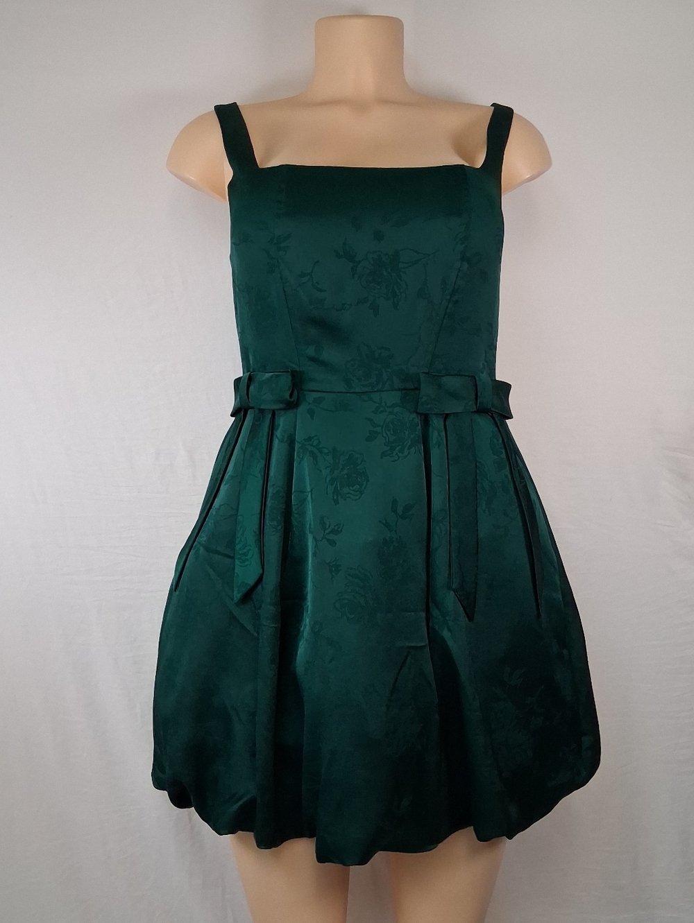 Francesca's Collections Teal Floral Satin Fit-and-Flare Mini Dress Size L - Picture 7 of 16